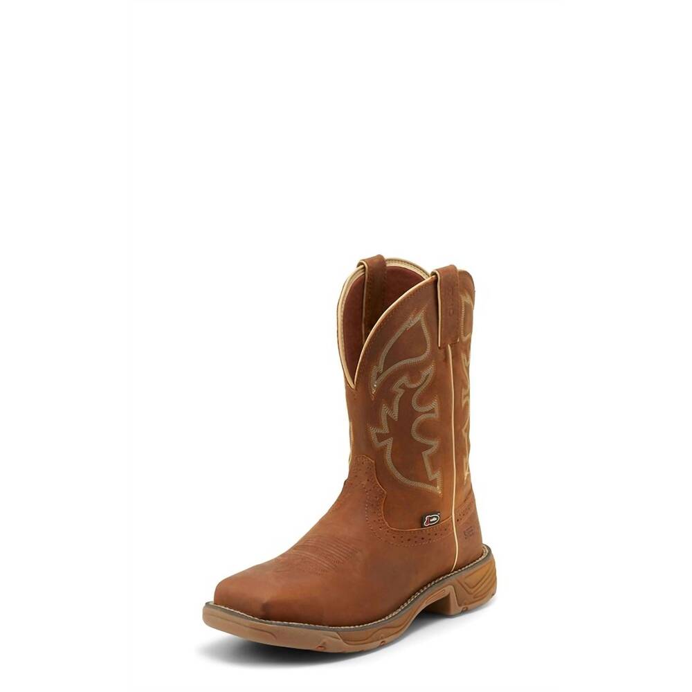NEW JUSTIN men's stampede rush waterproof western work boot in rustic tan